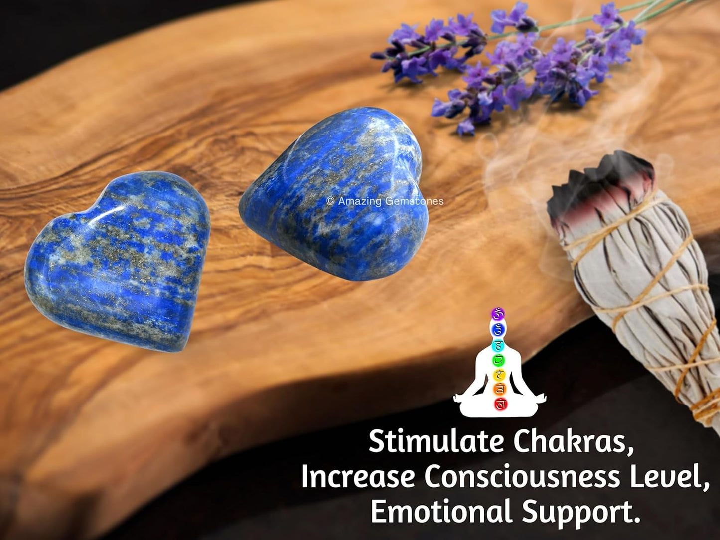 Amazing Gemstone Lapis Lazuli Crystal Heart Palm Stone - Pocket Massage Worry Stone for Natural Body Chakra Balancing, Reiki Healing and Crystal Grid