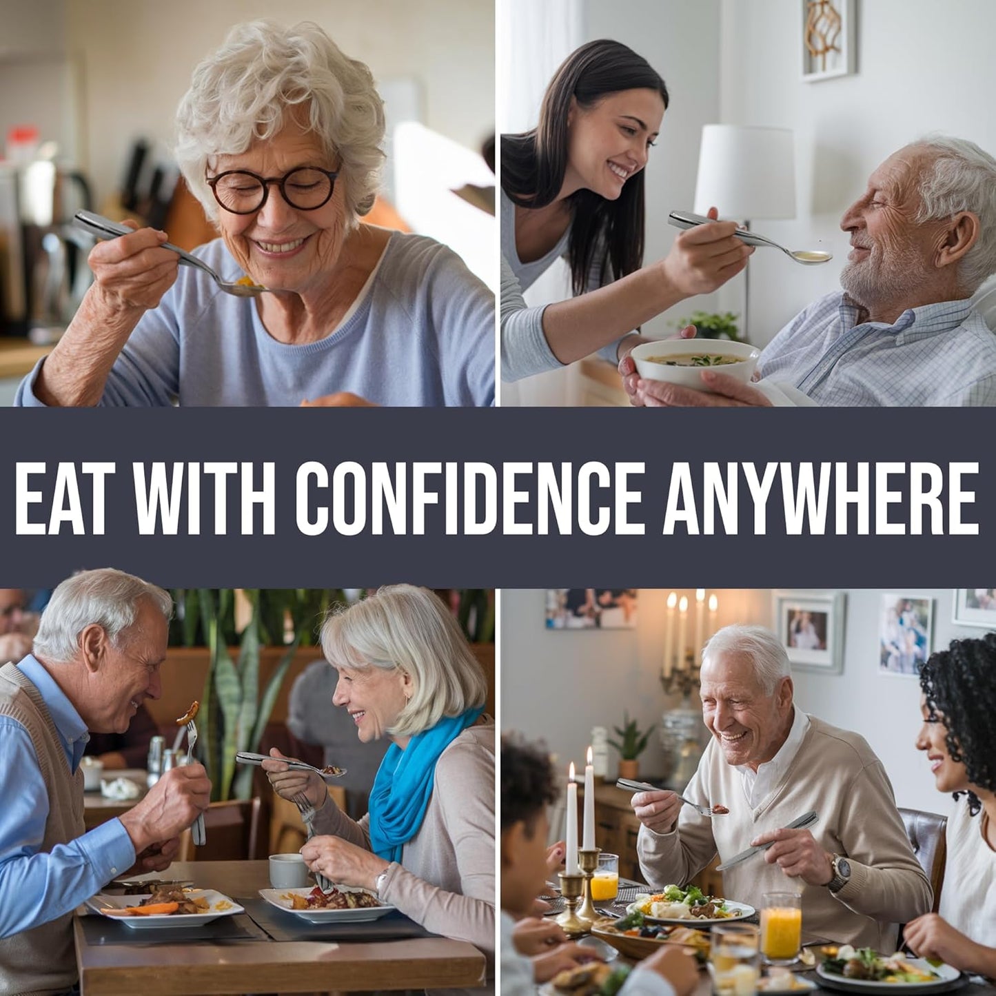 BUNMO Weighted Utensils for Hand Tremors - Elderly, Weak Hand Grip & Handicapped - Stainless Steel - Eat Independently - Weighted 3 Piece Set