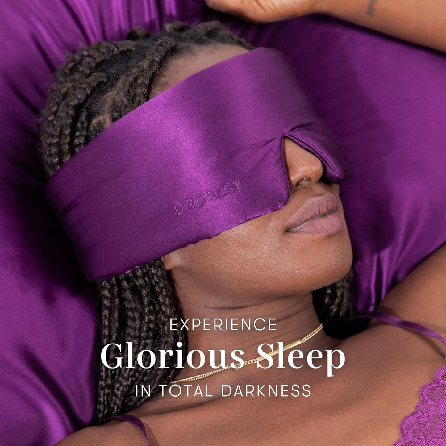 DROWSY Silk Sleep Mask - Face-Hugging, Padded Cocoon for Luxury Sleep in Total Darkness - 100% Pure Mulberry Silk (Purple Martini)