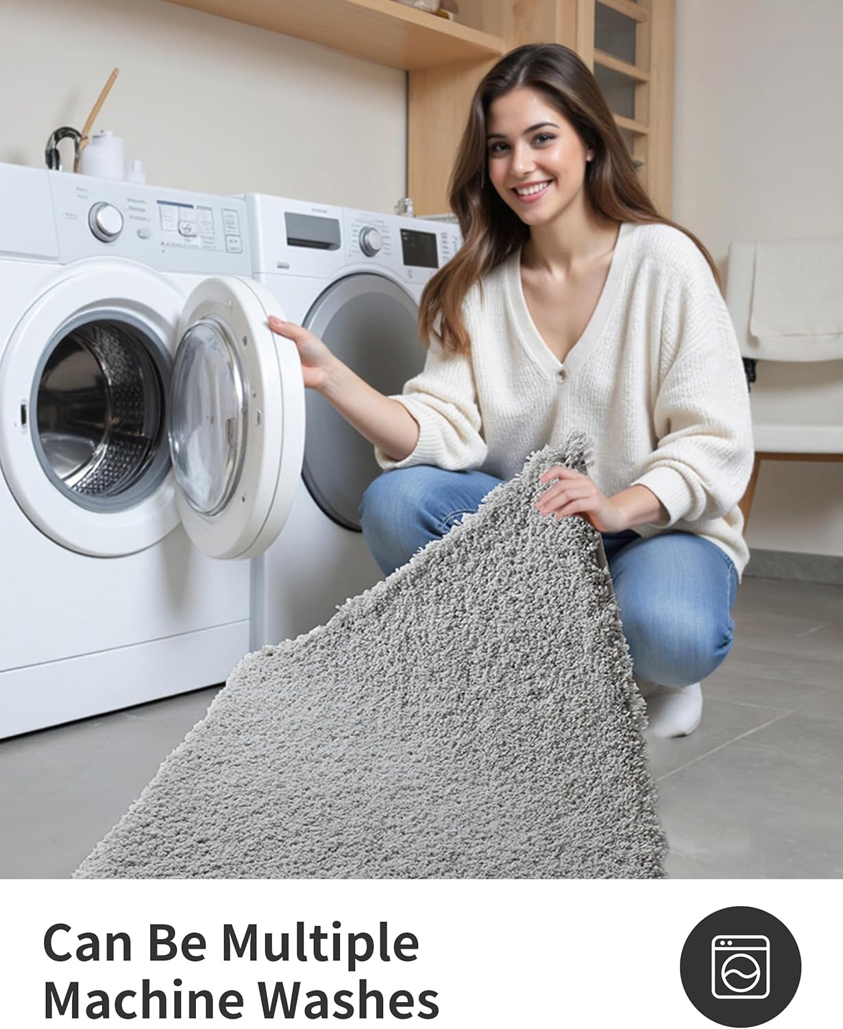 ILANGO Grey Bathroom Rugs 36" × 24" Non Slip & Super Absorbent Extra Thick Soft, Washable Bath Mat for Floor, Microfiber Plush Shaggy Bath Rug with Rubber for Bathtub Shower Room Sink