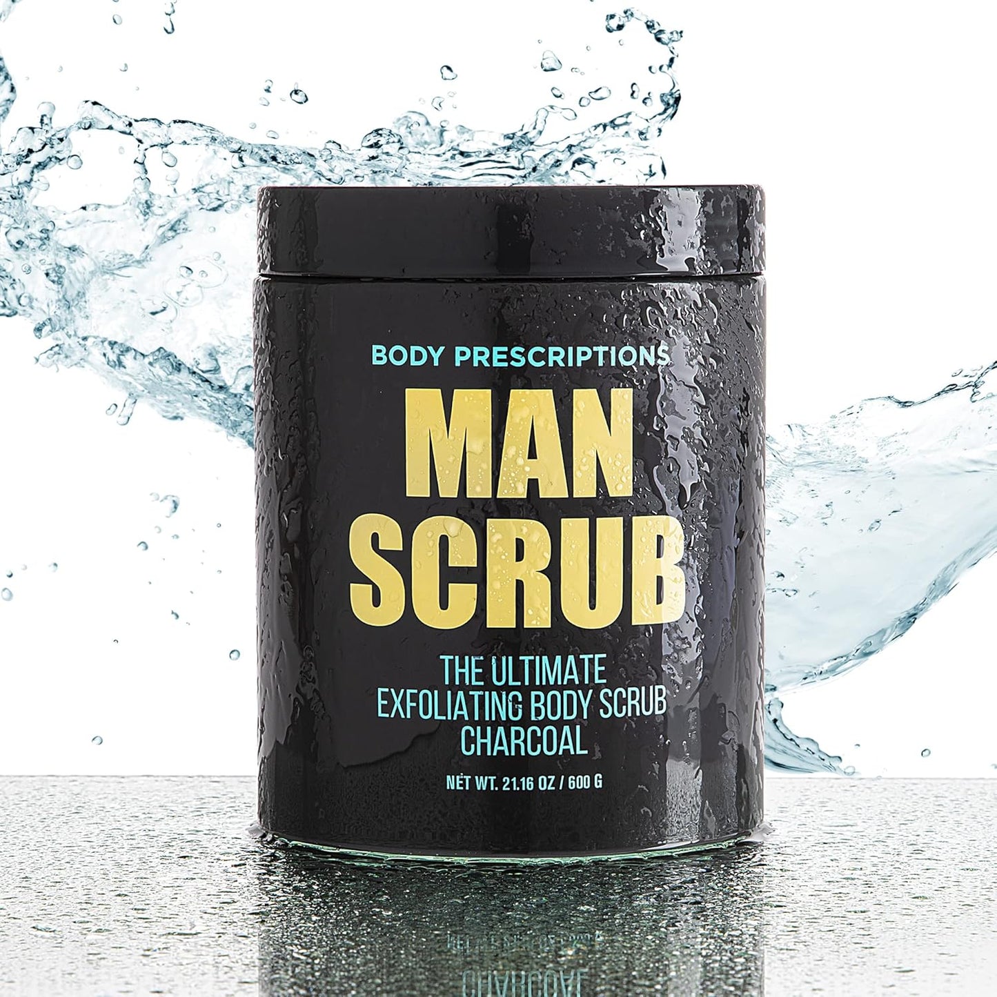 Body Prescriptions Men’s Exfoliating Body Scrub – Ultimate Skin Cleansing Wash in Jar with Twist-Top Lid, For All Skin Types, 21 Ounce (Pack of 4), Charcoal