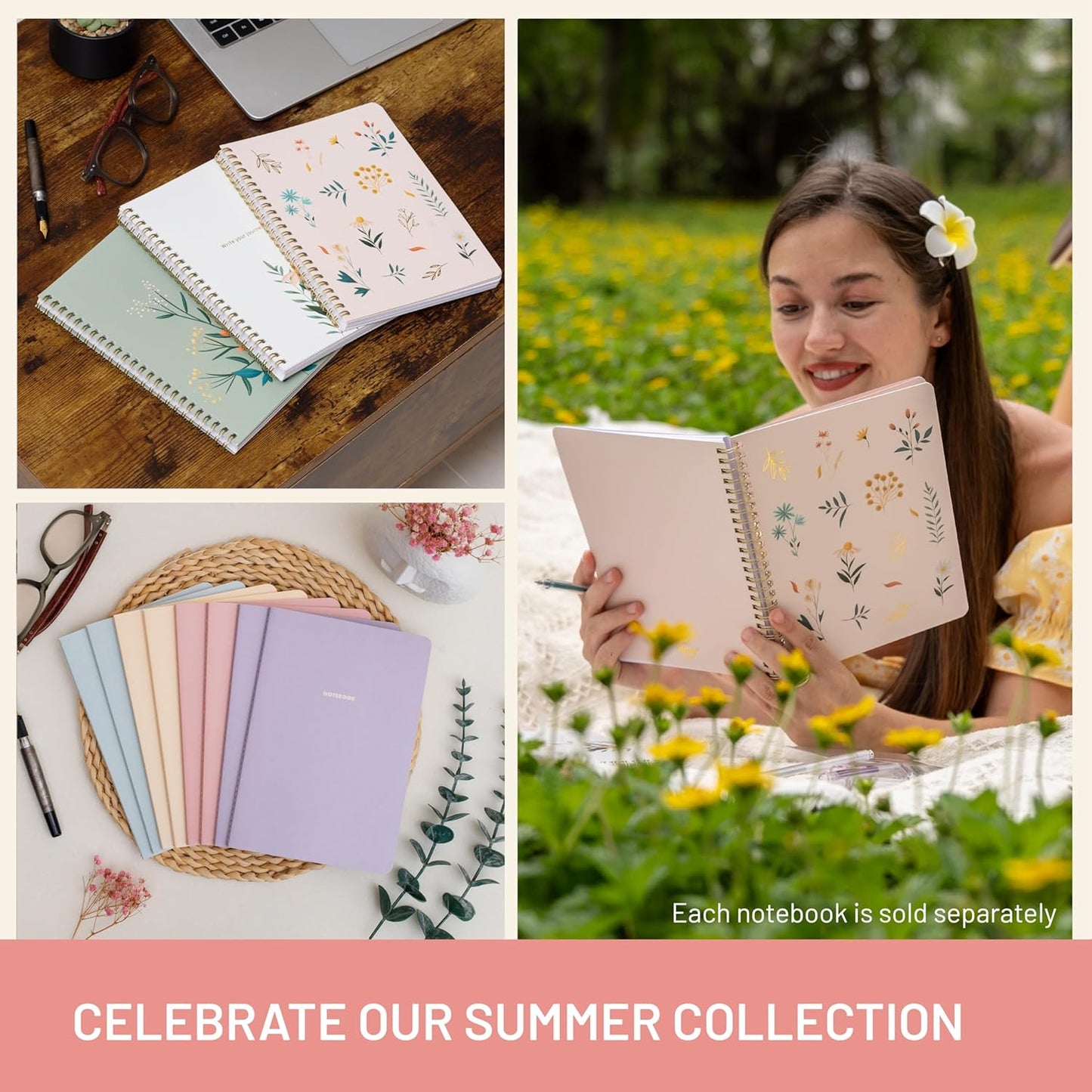 Happy Hoos® Aesthetic Spiral Notebook - 6.25" x 8.25" College Ruled Journal Notebook - Hard Cover Writing Journal for Work, School, Travel, More - Floral Notebook 8 Seasonal Designs (Joyful Journey)