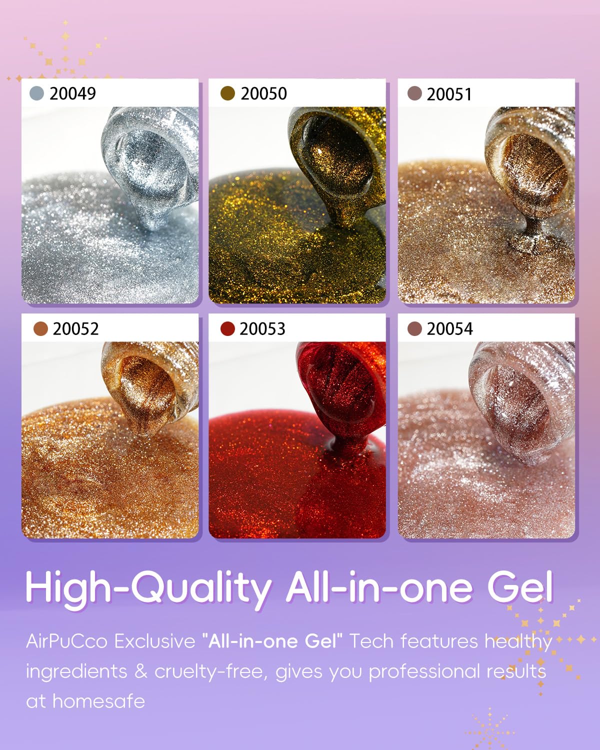 All-in-One Cat Eye Gel Nail Polish Kit, 6 Colors in Luxury Metallic Tones(Brown & Amber Gold, Red, Silver, Nude Pink), Soak Off Nail Art Set for Home DIY Manicure, Ultra-Portable Design