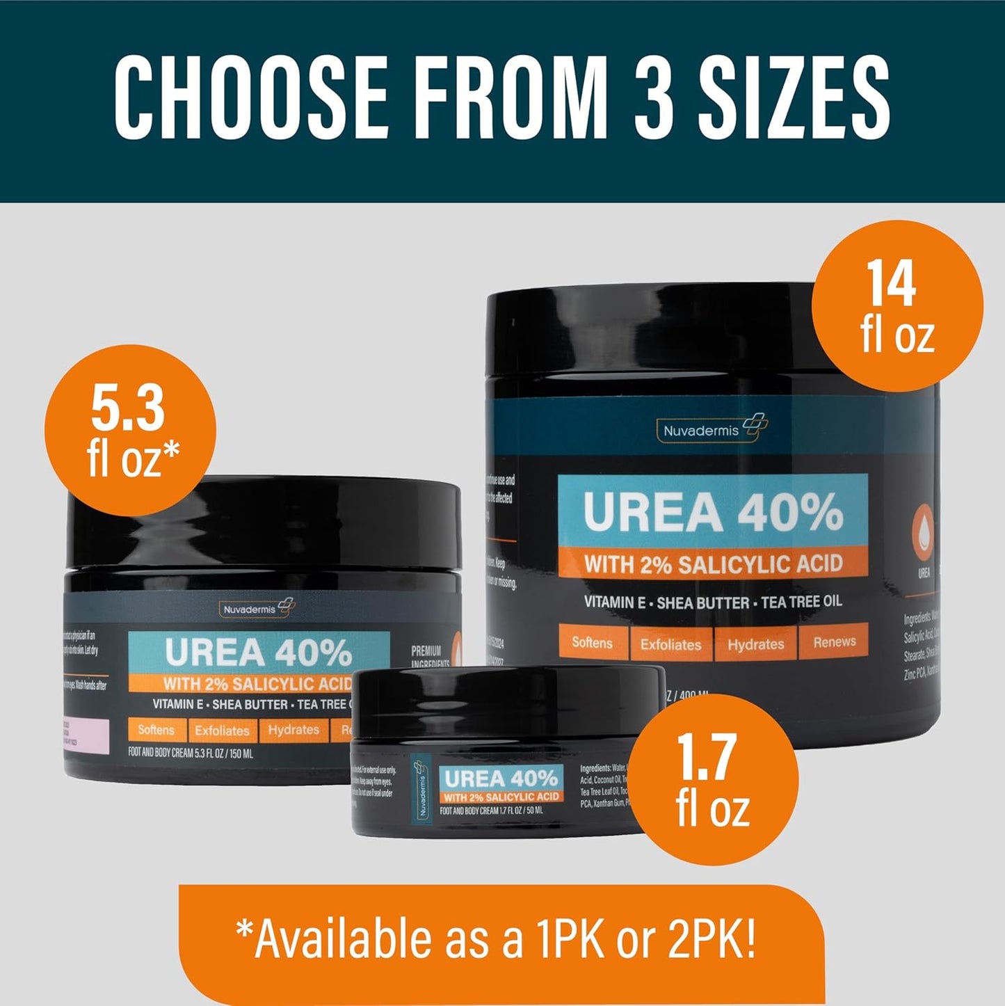 NUVADERMIS Urea Cream 40% for Feet – Maximum Strength Foot Repair Lotion with 2% Salicylic Acid, Shea Butter, Tea Tree Oil, and Vitamin E – For Dry, Cracked Heels – 5.29 oz Jar - 2 Pack