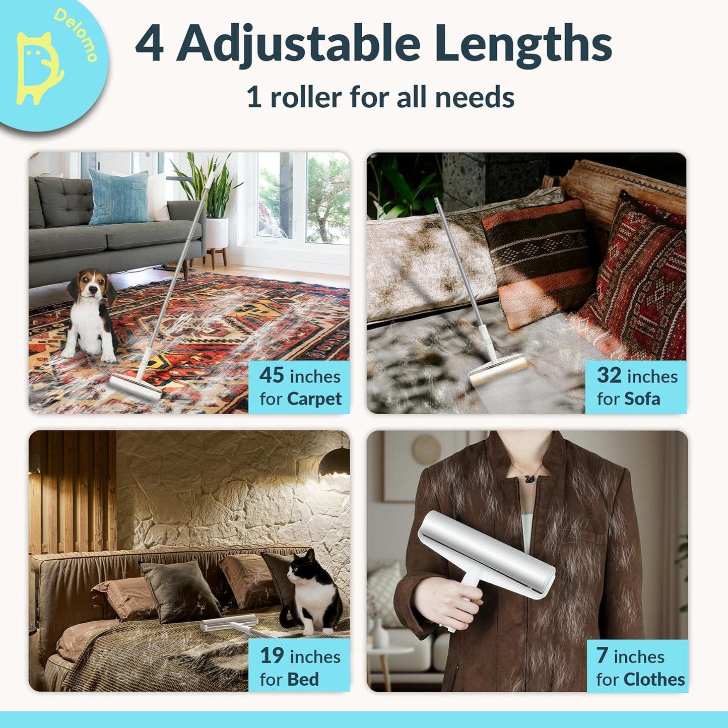 Lint Roller Refills (6 Pack, 540 Sheets) – DELOMO 9.45 in Large Lint Roller Refill, Compatible Only with DELOMO Floor Lint Roller, for Cleaning Carpets, Cars, Clothing & Pet Hair