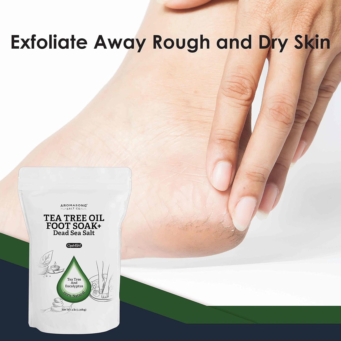 Aromasong Tea Tree Foot Soak with Magnesium Flakes and Dead Sea Foot Soaking Salts - Pedicure Tea Tree oil foot Soak for Dry Cracked Feet-Athlete's Callus Remover- Eliminates Odor- Packaging may vary