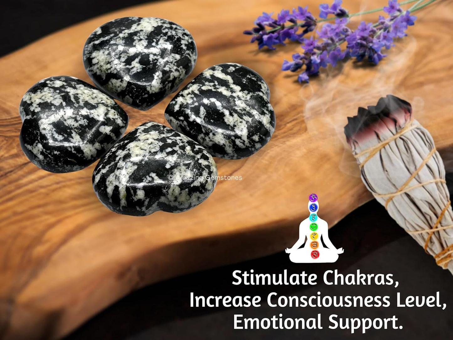 Black & White Tourmaline Crystal Heart Palm Stone - Pocket Massage Worry Stone for Natural Body Chakra Balancing, Reiki Healing and Crystal Grid