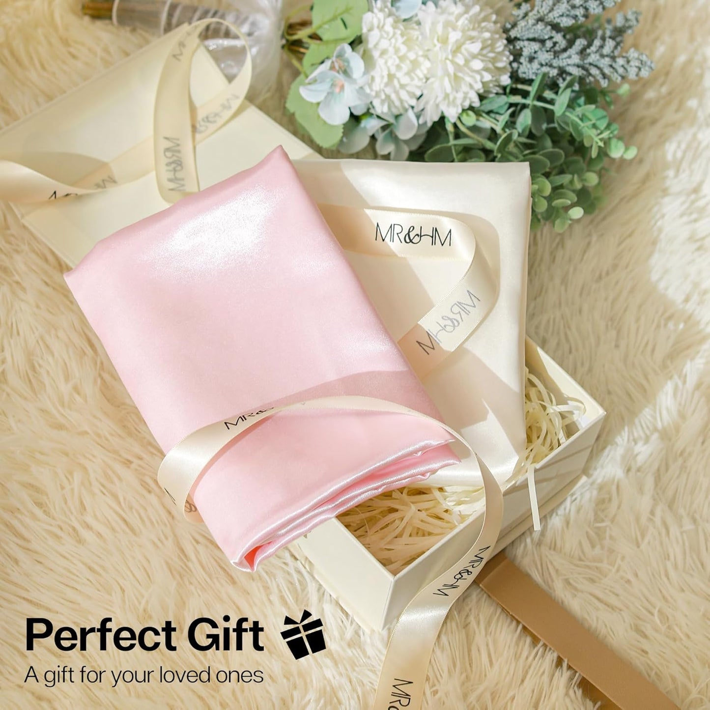 MR&HM Satin Pillowcase for Hair and Skin, Silk Satin Pillowcase 2 Pack, King Size Pillow Cases Set of 2, Silky Pillow Cover with Envelope Closure (20x40, Champagne Striped)