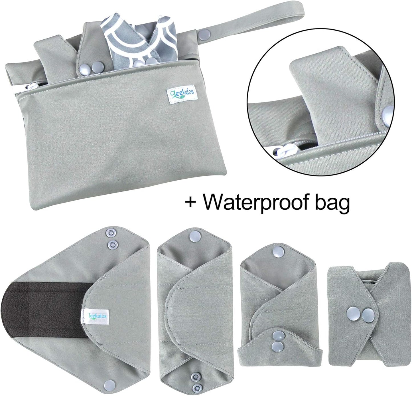 Leekalos Reusable Bamboo Cloth Pads - Light Incontinence Pads - Pack of 6, 1 Cloth Mini Wet Bag