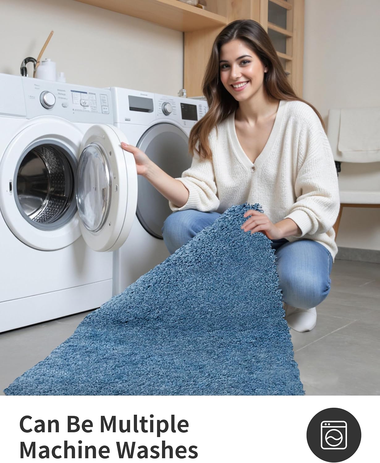 ILANGO Blue Bathroom Rugs 32" × 20" Non Slip & Super Absorbent Extra Thick Soft, Washable Bath Mat for Floor, Microfiber Plush Shaggy Bath Rug with Rubber for Bathtub Shower Room Sink