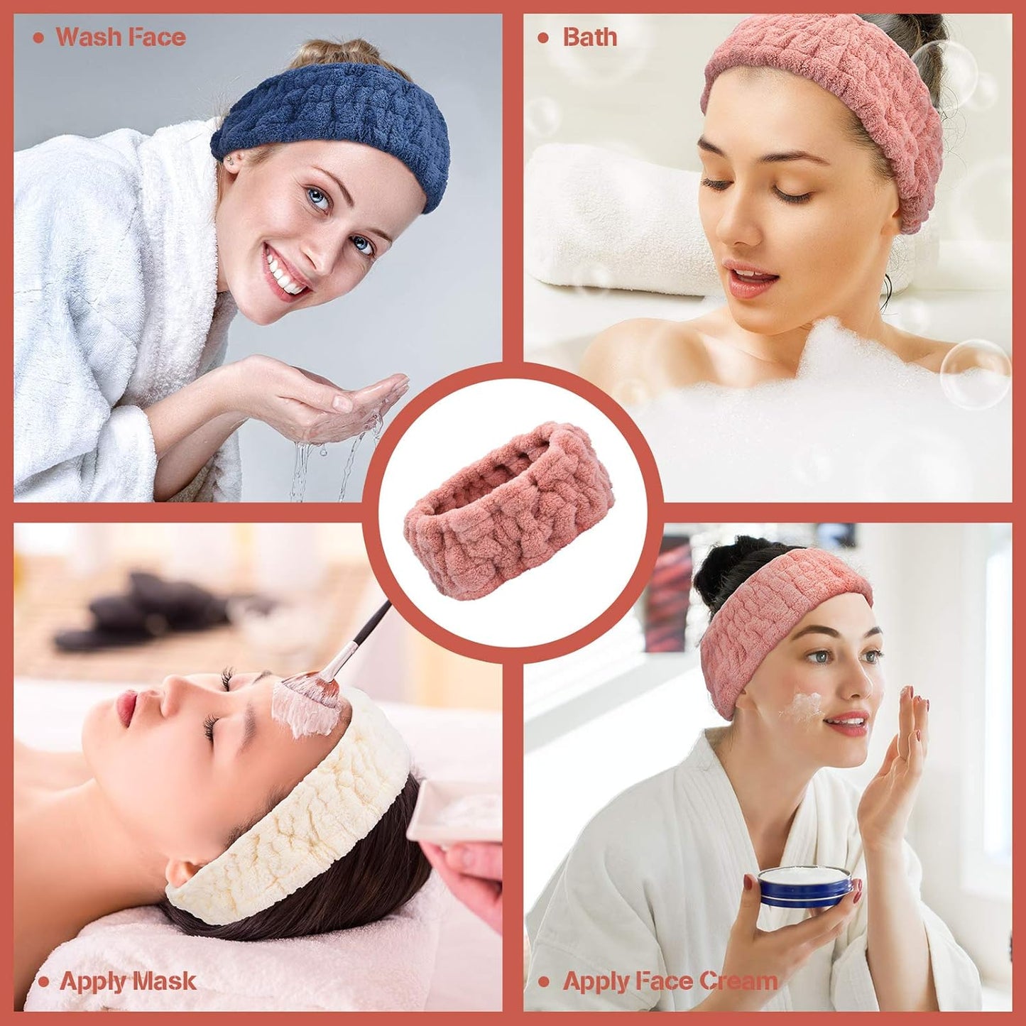 Chuangdi 3 Pieces Spa Headband for Women Facial Makeup Headband Soft Terry Cloth Hairband for Washing Face Mask Spa Shower Gifts(Dark Pink, Dark Blue, Milky-White)