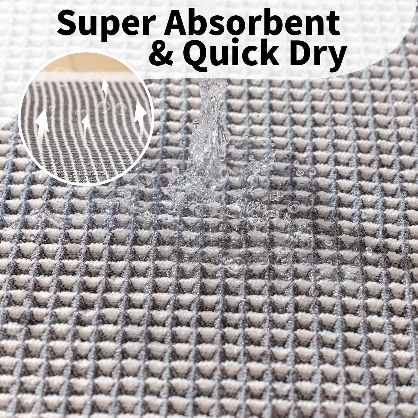 Waffle Bath Mat - Boho Bathroom Rugs Non Slip Washable, Super Absorbent & Quick Dry, Soft Bath Mat Farmhouse Bathroom Decor, 20'' x 48'', Dark Grey and White