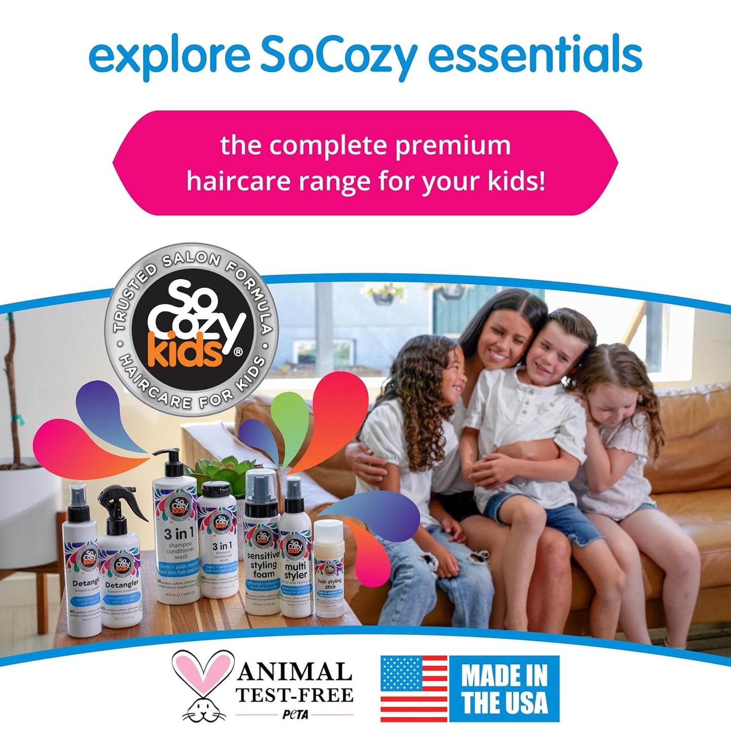 SoCozy 2-in-1 Detangler & Leave In Conditioner Spray (8 Fl Oz, Pack Of 2) - Hair Detangler & Conditioner for Kids with Keratin, Soy Protein & Kiwi Extract