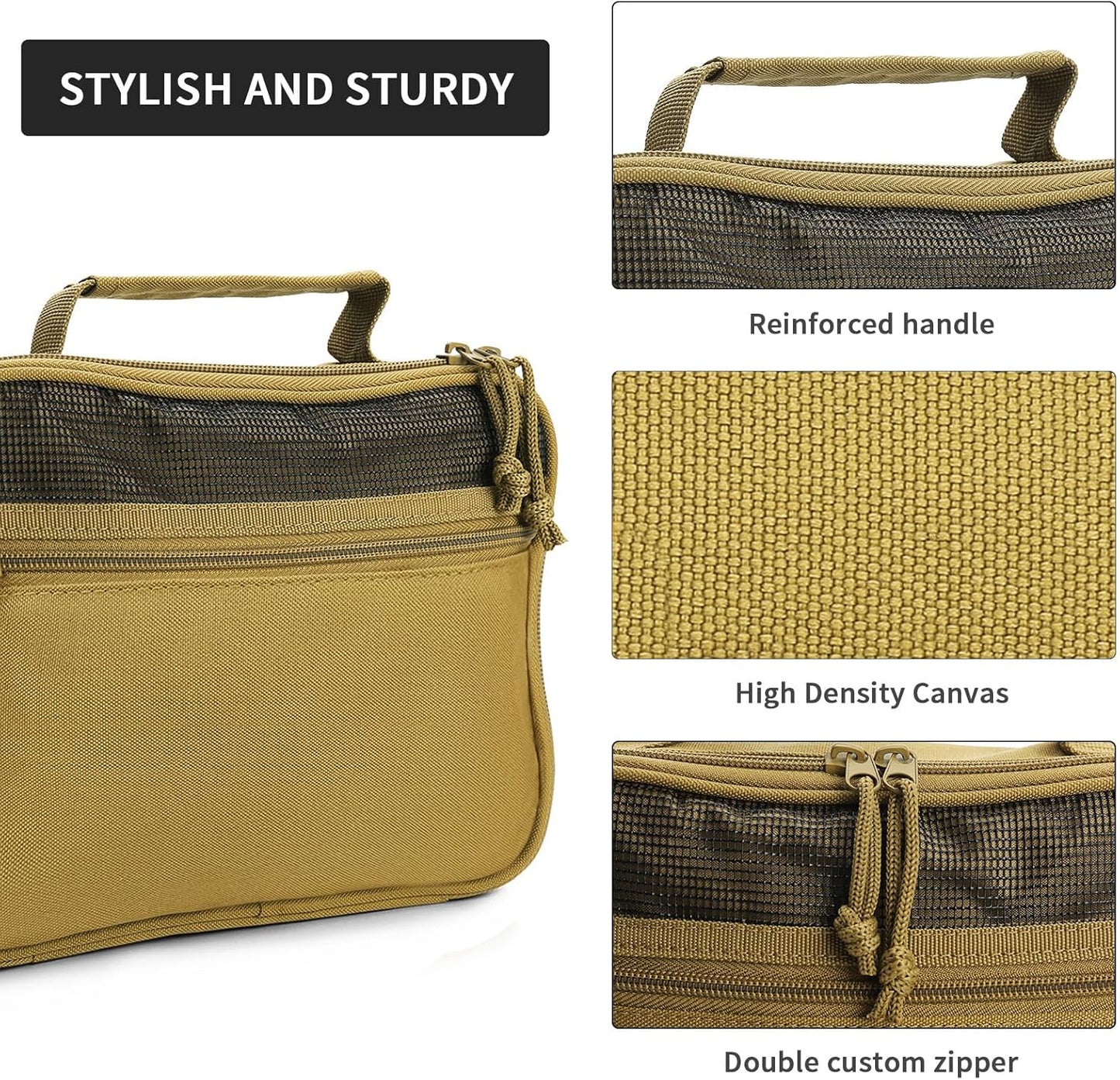 SUNRISING Tactical Toiletry Bag for Men - Hanging Travel Dopp Kit, Shaving Hygiene Organizer, Durable Bathroom Essentials for Short Trips & Camping Khaki(No molle)