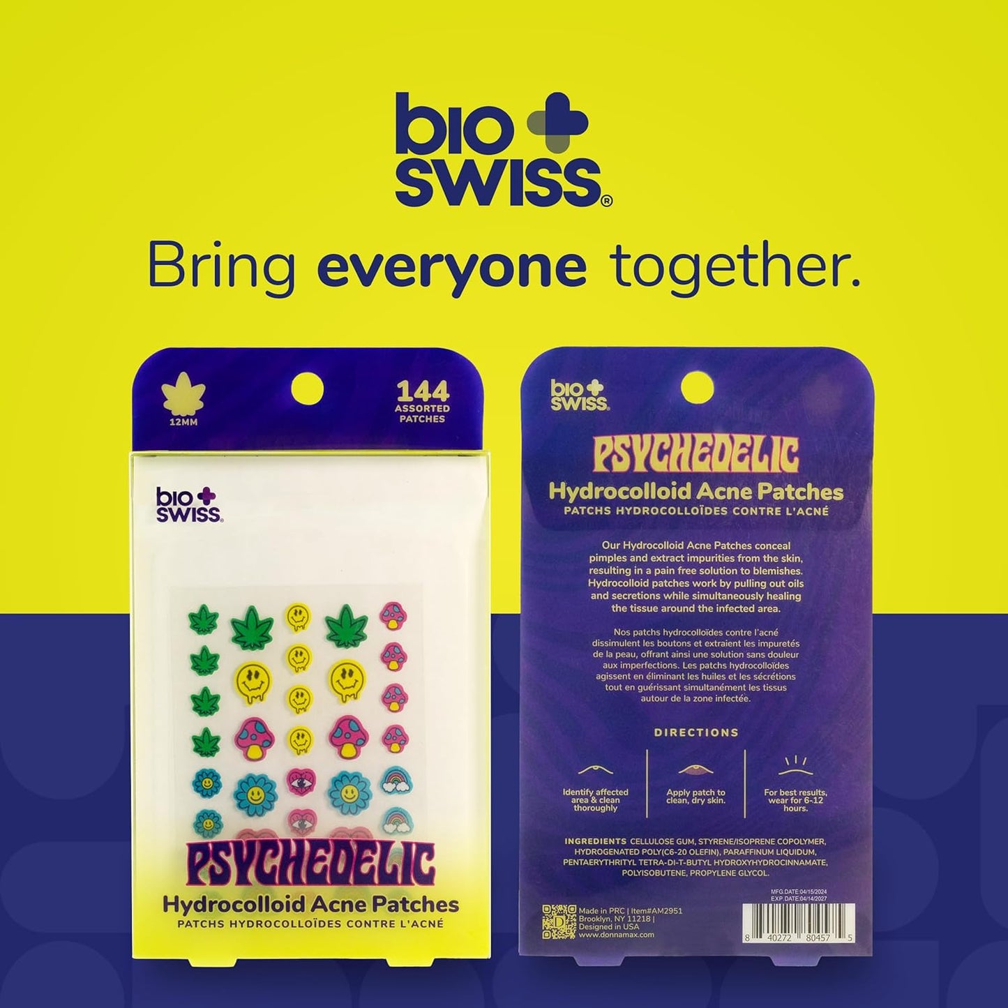 BioSwiss Psychedelic Pimple Patches, Hydrocolloid Acne Patch for Zits and Blemishes, Face and Skin Stickers, 144 Count