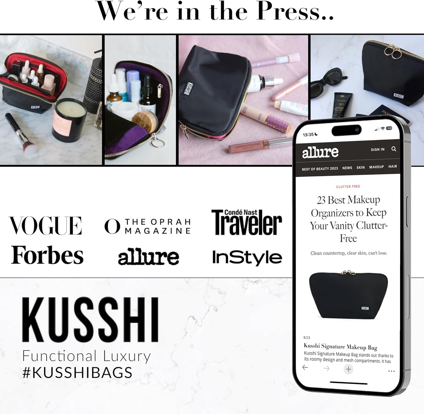 KUSSHI Washable Travel Makeup & Cosmetic Bag - Brush Organizer Sold Separately (Vacationer, Candy Apple Red/Pink)