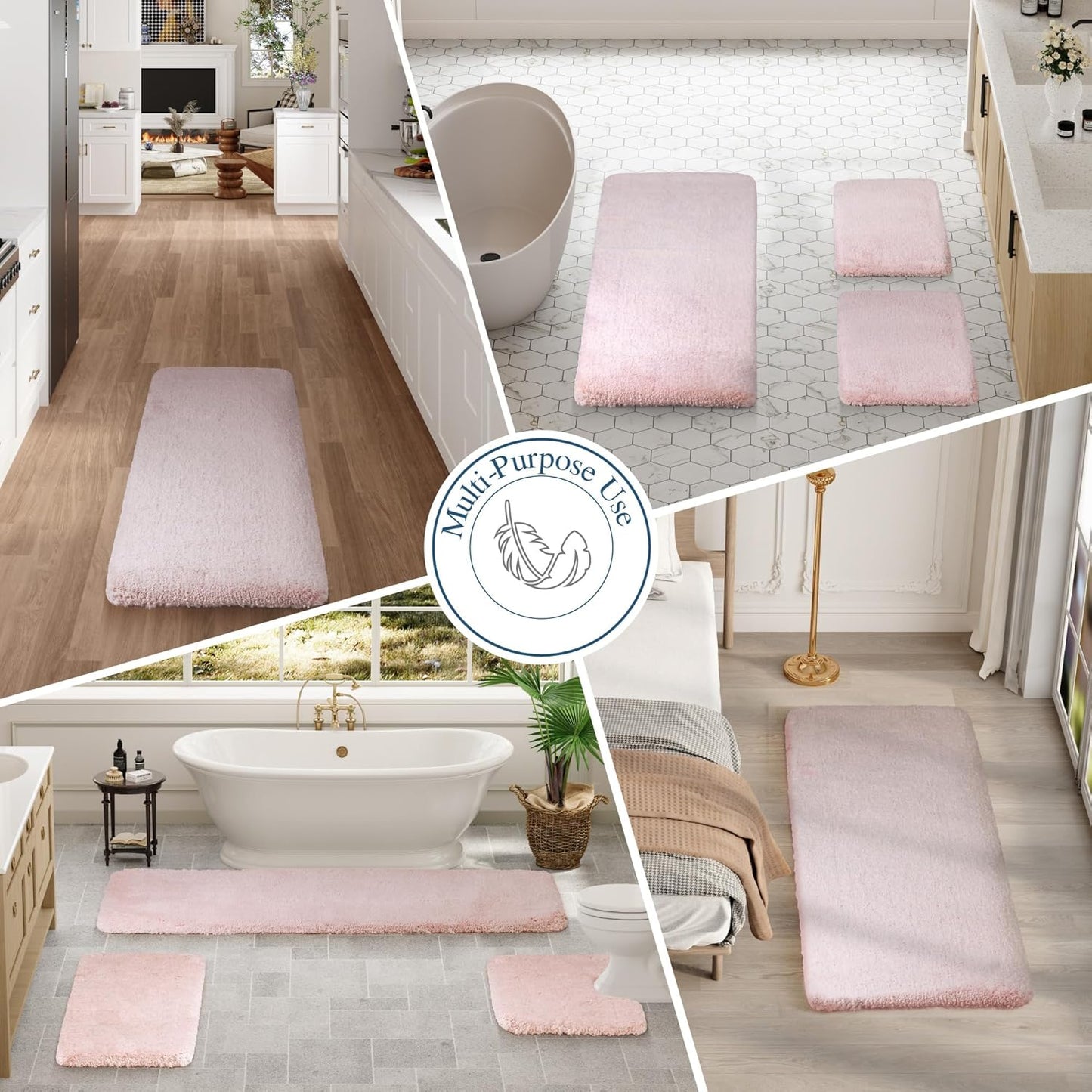 Walensee Large Bathroom Rug (24 x 60, Dusty Pink) Extra Soft and Absorbent Shaggy Bath Mat Machine Washable Microfiber Non Slip Luxury Floor Mat