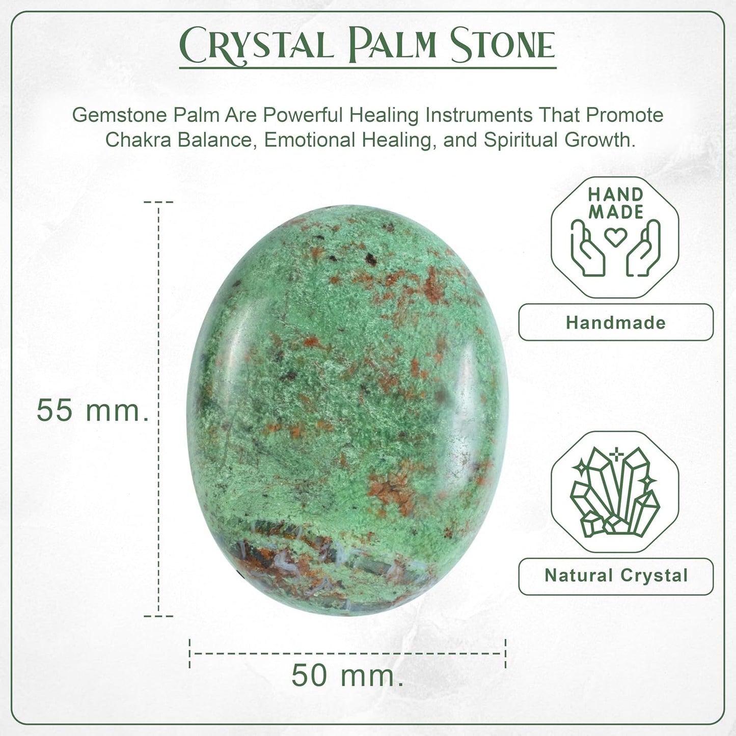 Crocon 50mm Green Opal Large Palm Stone 900+ Carats Pocket Worry Stones for Natural Chakra Balancing Reiki Healing Stones and Crystal Healing Spa Energy Crystals Gifts for Women