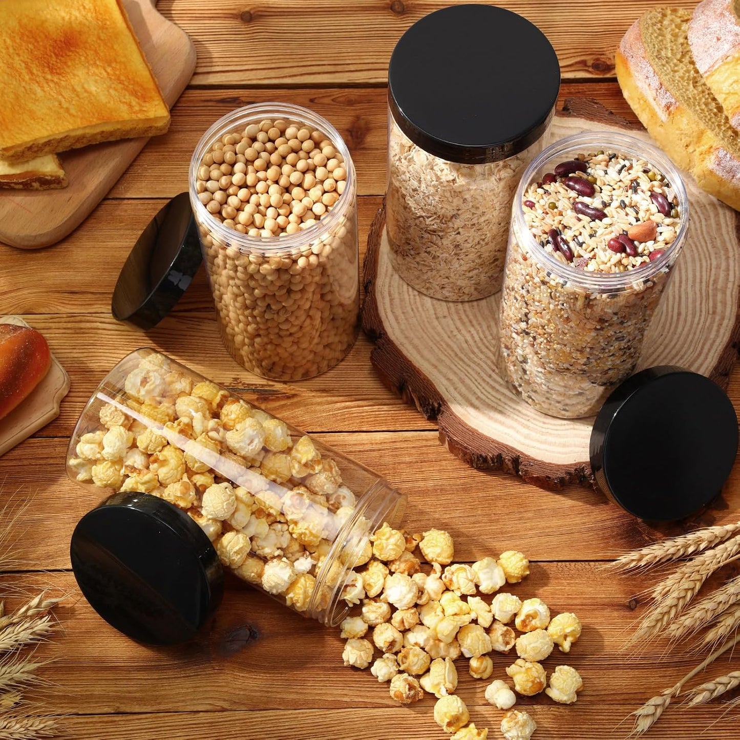 SATINIOR 12 Pack 32 oz Plastic Container Jars with Lids Round Clear Travel Cosmetic Container Slime Jars for Toiletries, Lotion, Cream, Ointments, Makeup, Rhinestone, Samples, Kitchen Storage(Black)