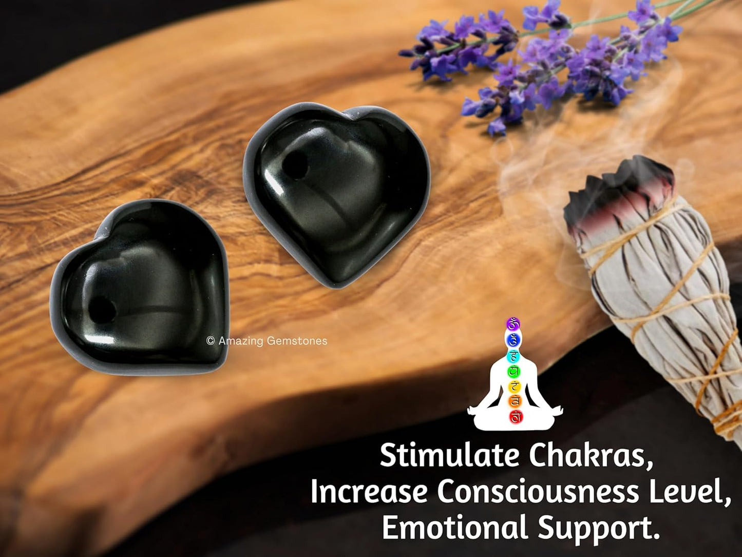 Amazing Gemstone Black Agate Crystal Heart Palm Stone - Pocket Massage Worry Stone for Natural Body Chakra Balancing, Reiki Healing and Crystal Grid