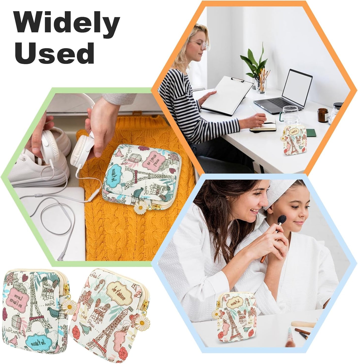 cobee 2PCS Sanitary Pad Storage Bag, Cute Sanitary Napkin Storage Purses Portable Period Bag with Daisy Zipper Panty Liner Tampon Menstrual Cup Nursing Pad Holder Pouch for Girls Women Travel(Tower)