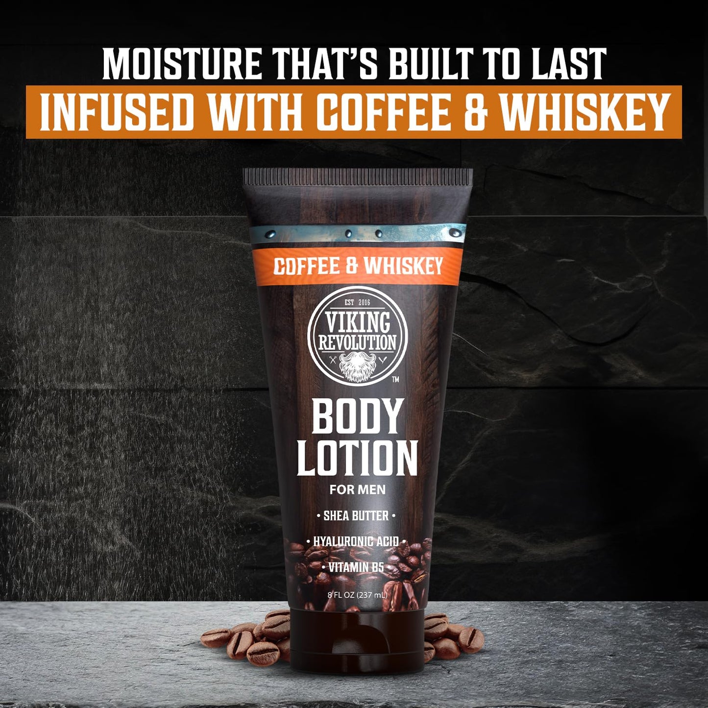 Viking Revolution Coffee Whiskey Body Lotion for Men –Mens Lotion for Dry Skin with Shea Butter, Hyaluronic Acid and Vitamin B5 – Nourishing Mens Body Lotion for Hydrated and Smooth Skin (8oz, 1 Pack)