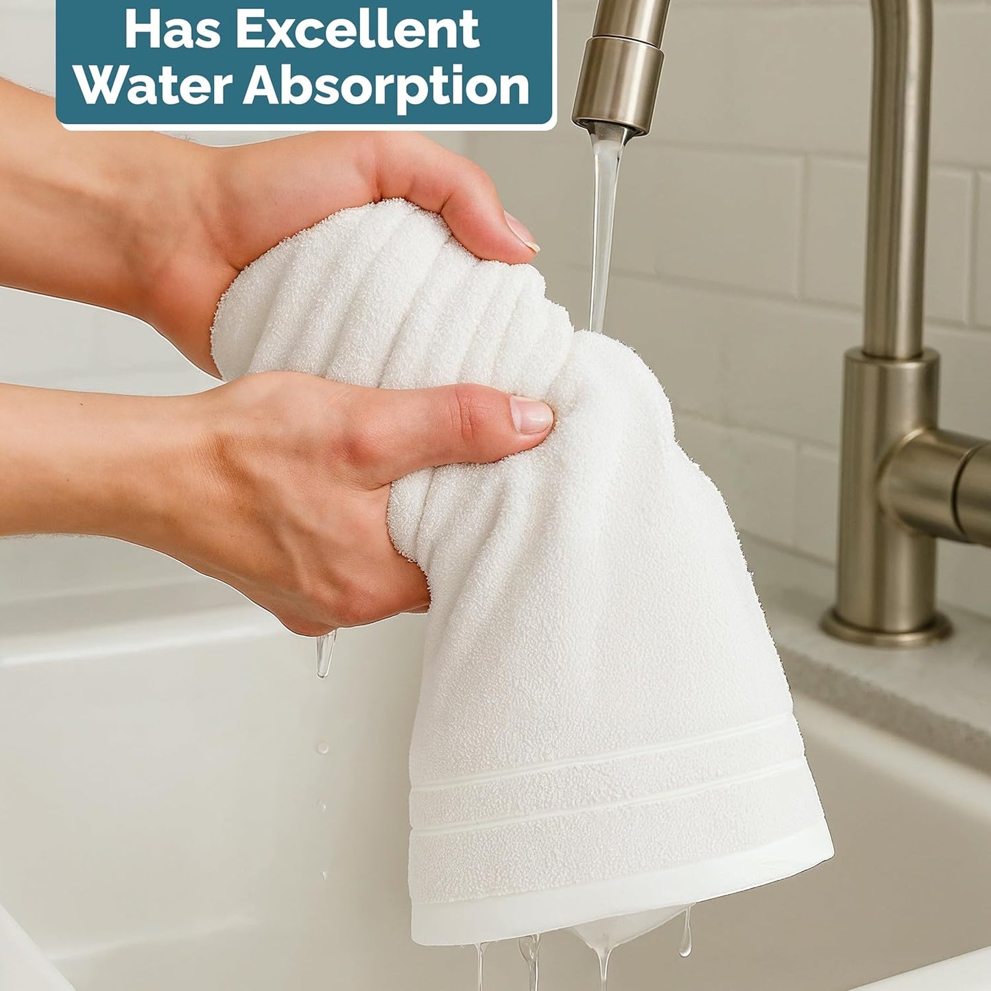 Casa Platino 4 Pack Hand Towels (16"x28") - Spa & Hotel Quality - 100% Cotton, Ring Spun - Quick Dry, Ultra Soft & Absorbent - Used for Salon, Gym, Bathroom, Face - Pre Shrunk - White Hand Towels Set