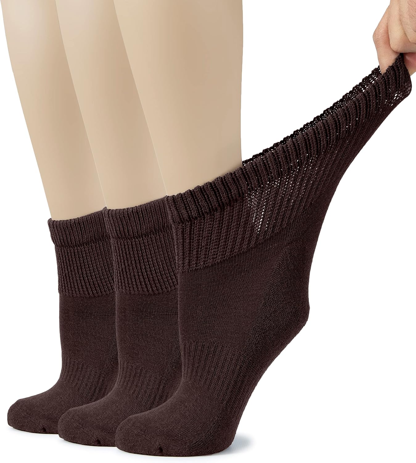 Hugh Ugoli Women's Cotton Diabetic Ankle Socks, Wide, Loose, Stretchy, Seamless Toe, Non Binding Top Semi Cushion, 3-6 Pairs