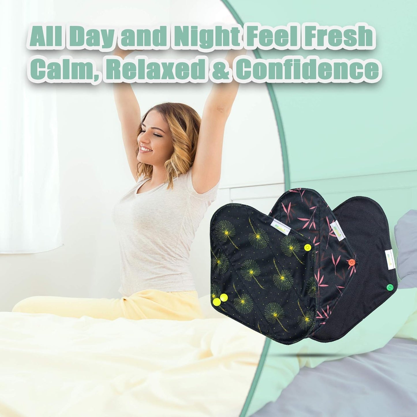 wegreeco Reusable Menstrual Pads - Reusable Sanitary Pads | Reusable Panty Liners | Soft Cloth Menstrual - 6 Pack with 1 Cloth Mini Wet Bag (Medium, Dandelion