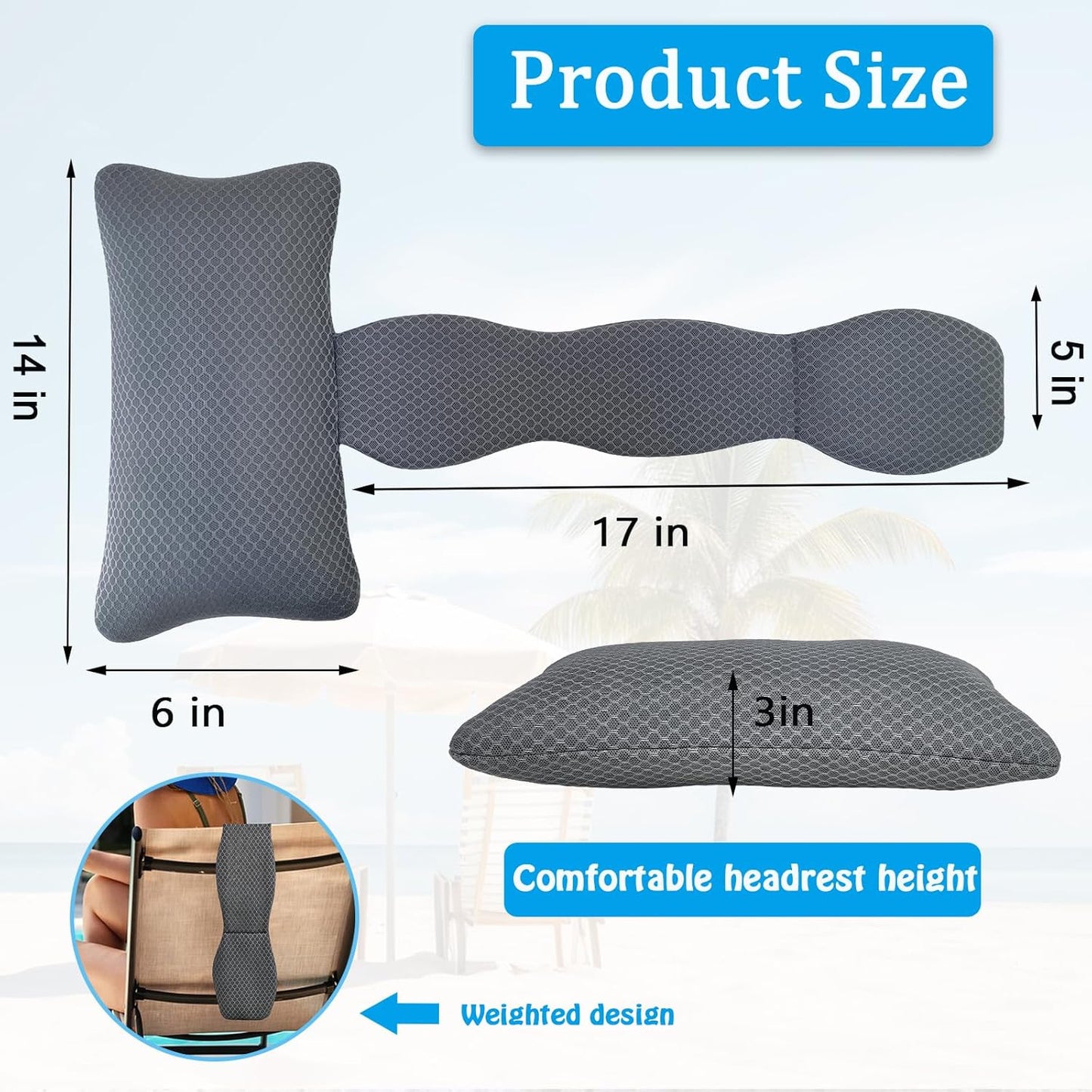 REEZEIVI 2 Pack Hot Tub Headrest Pillow,Chaise Lounge Pillows Outdoor 3D air mesh,Spa Pillow for Outdoor Hot Tub, Quick Drying and Washable,Head and Neck Support Pillow with Adjustable Weighted Strap