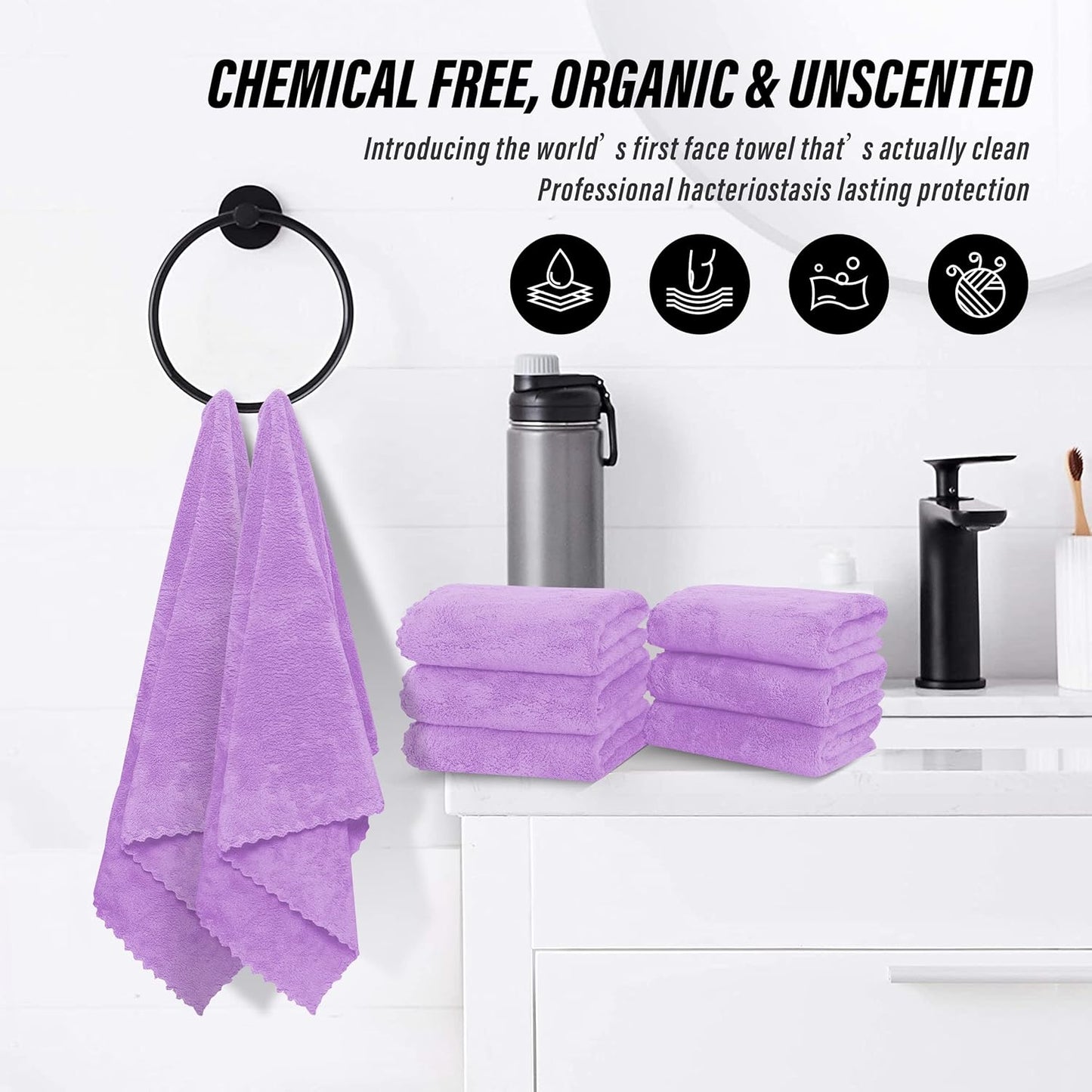 MOONQUEEN 6 Pack Premium Hand Towels - Quick Drying - Microfiber Coral Velvet Highly Absorbent Towels - Multipurpose Use as Hotel, Bathroom, Shower, Spa, Hand Towel 16 x 28 inches (Purple)