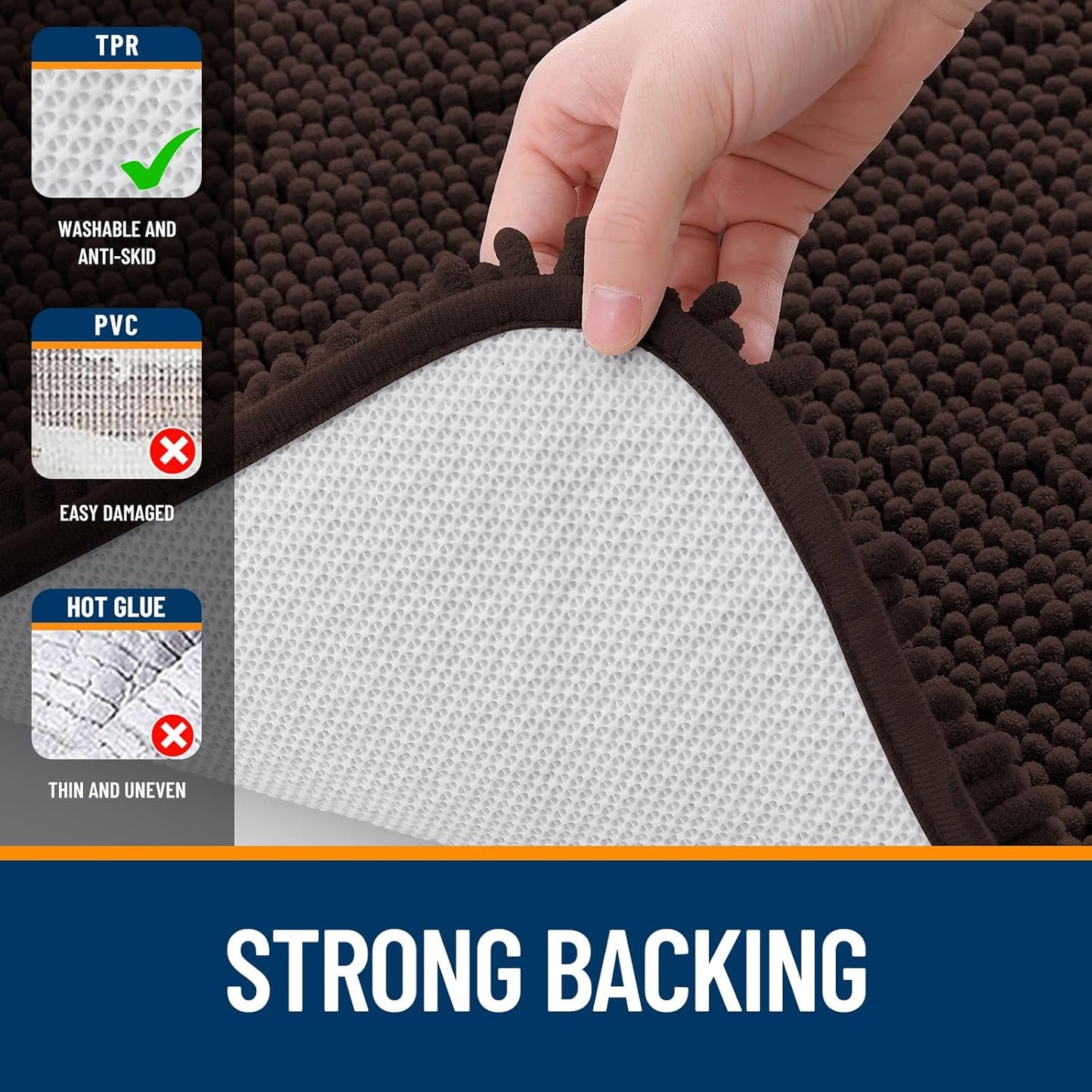 OLANLY Toilet Rugs U-Shaped 24x20, Extra Soft Absorbent Chenille Contour Bathroom Rugs for Toilet, Dry Quickly, Machine Washable, Non-Slip Bath Mat, Brown