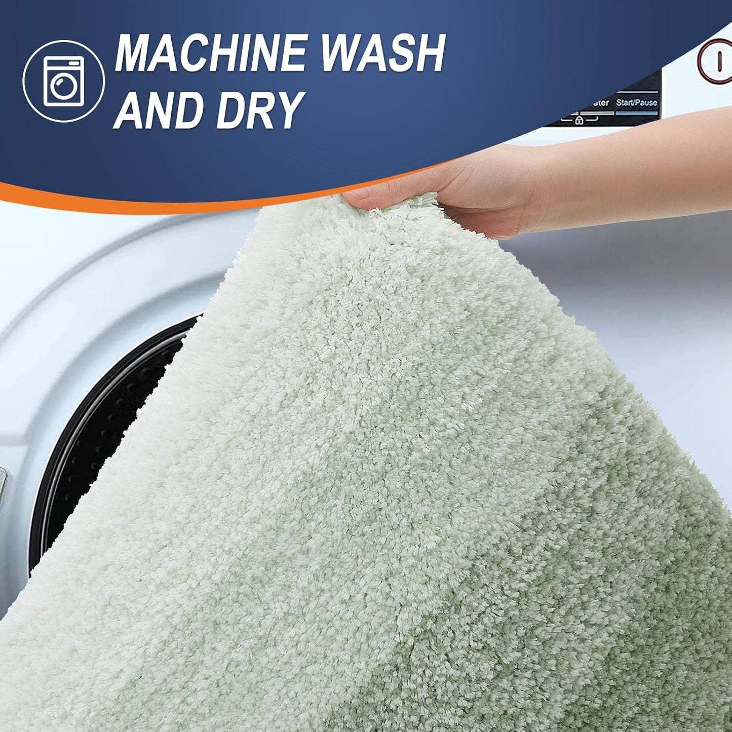 OLANLY Luxury Toilet Rugs U-Shaped 24x20, Extra Soft and Absorbent Microfiber Bathroom Rugs, Non-Slip Plush Shaggy Bath Mat, Machine Wash Dry, Contour Bathroom Mats for Toilet Base, Sage Green