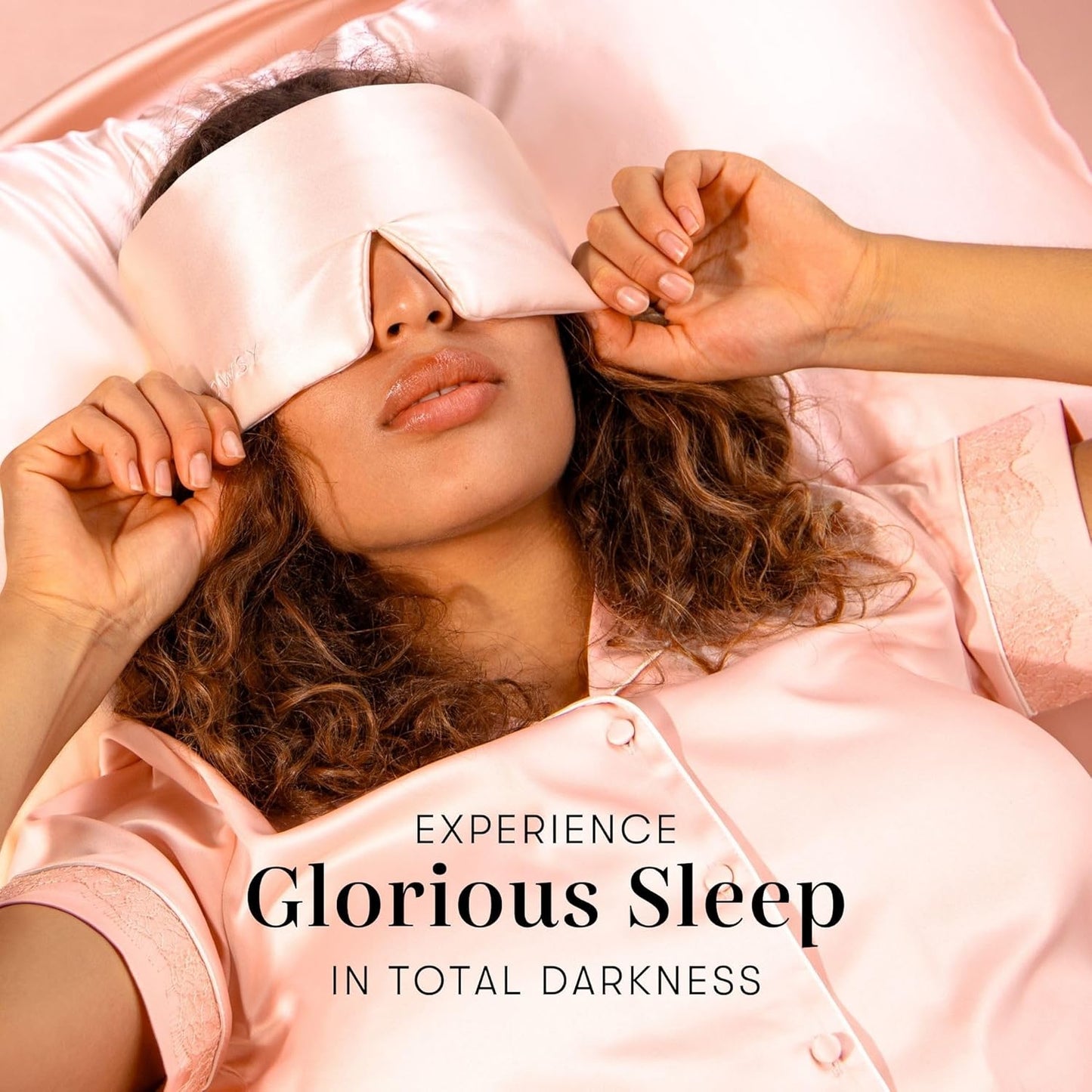 DROWSY Silk Sleep Mask - Face-Hugging, Padded Cocoon for Luxury Sleep in Total Darkness - 100% Pure Mulberry Silk (Sunset Pink)