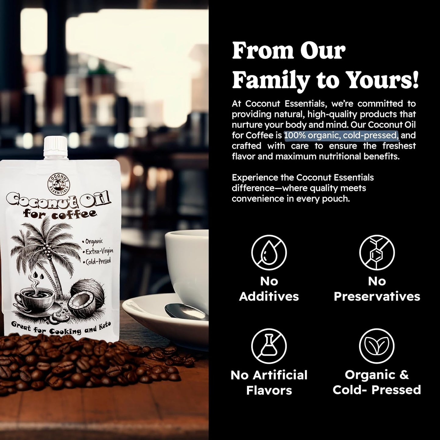 Coconut Essentials - Organic Coconut Oil for Coffee, Cold-Pressed, MCT Oil for Weight Loss, Brain & Digestive Health, Keto-Friendly, Natural Slim, 1 Pouch, 7 fl oz