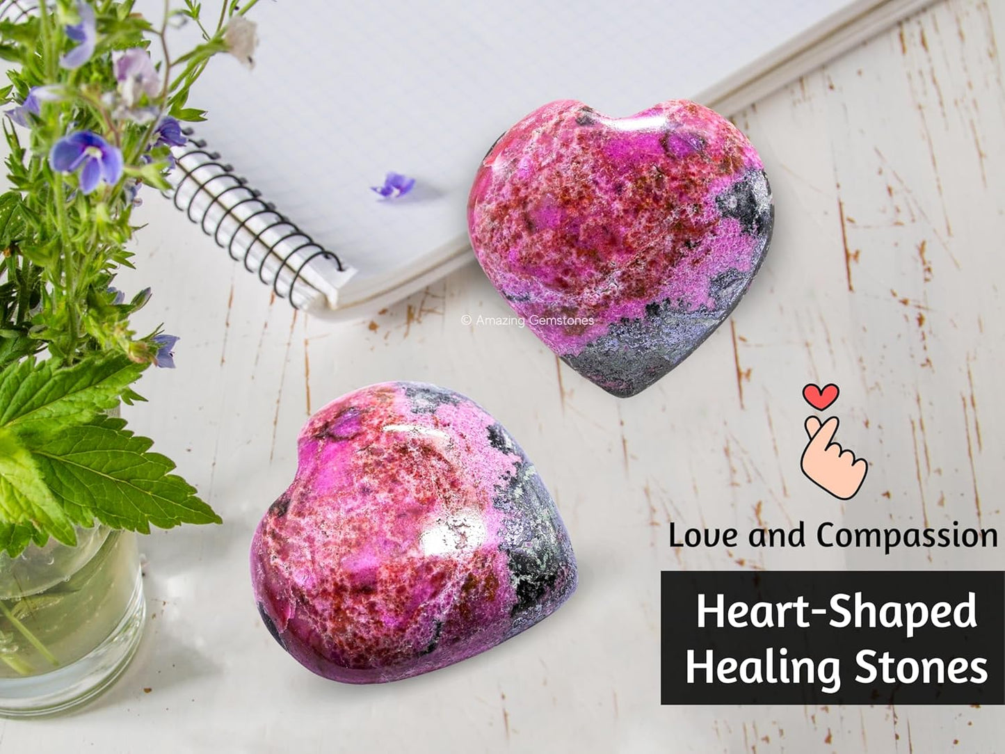Amazing Gemstone Cobalt Calcite Crystal Heart Palm Stone - Pocket Massage Worry Stone for Natural Body Chakra Balancing, Reiki Healing and Crystal Grid
