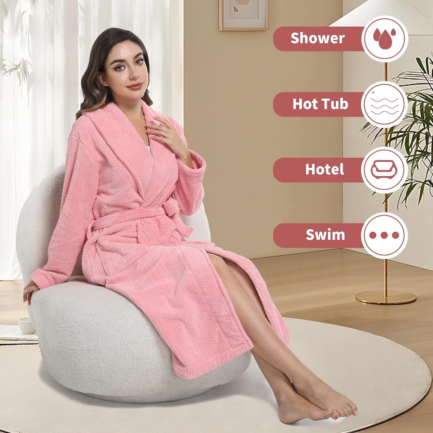 Women's Shawl Collar Bathrobe, Soft Long Towel Robes for Women - Super Absorbent Quick Dry yet Warm
