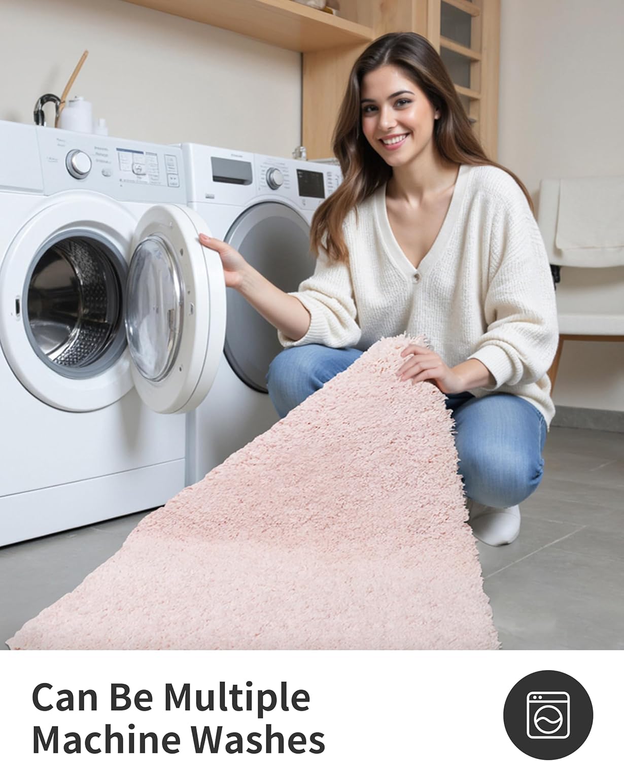 ILANGO Pink Bathroom Rugs 24" × 17" Small Non Slip & Super Absorbent Extra Thick Soft, Washable Bath Mat for Floor, Non Shedding Microfiber Plush Shaggy Bath Rug with Rubber for Bathtub Shower Sink