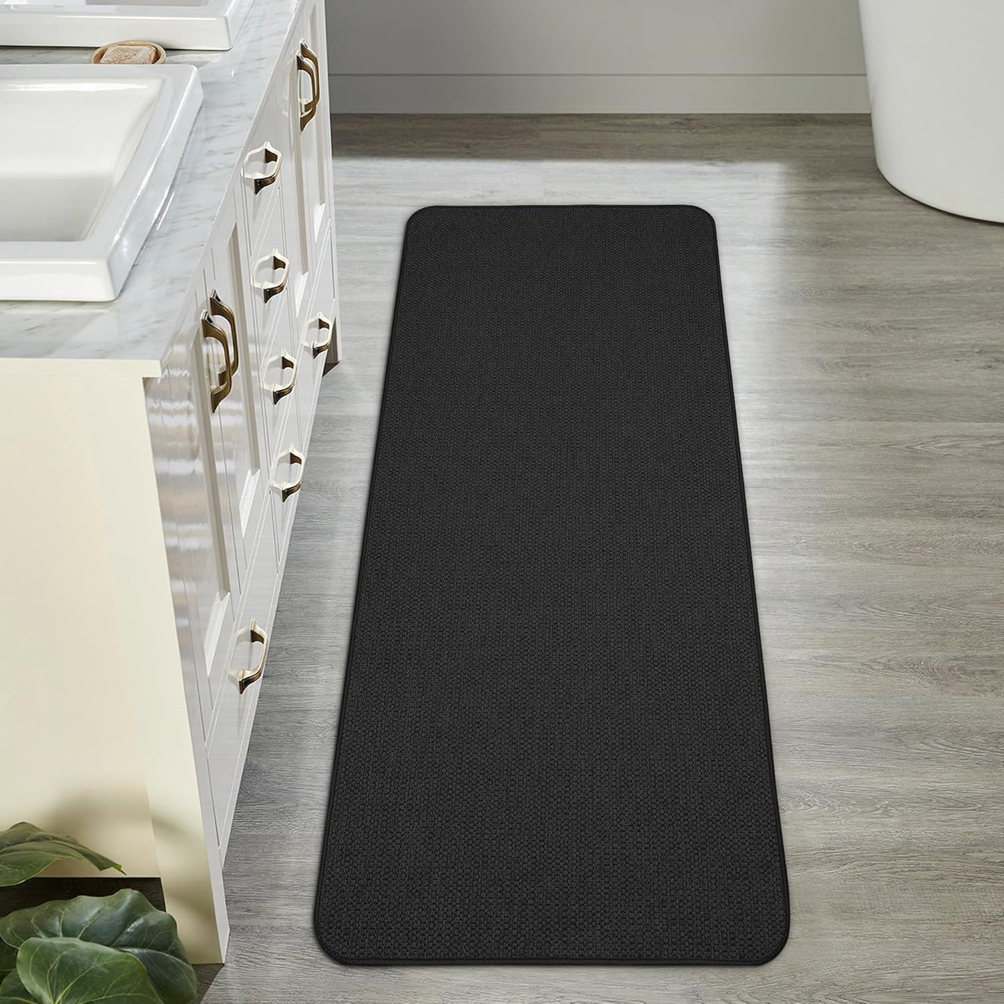 Bath Mat,Ultra Thin Bathroom Runner Rugs,Large Bath Mats for Bathroom,Quick Dry,Non-Slip,Machine Washable,Low Pile,Bath Rug,Shower Outside,Sink,Home Decor Accessories.Black,1'9"x3'11"(21x47inch)
