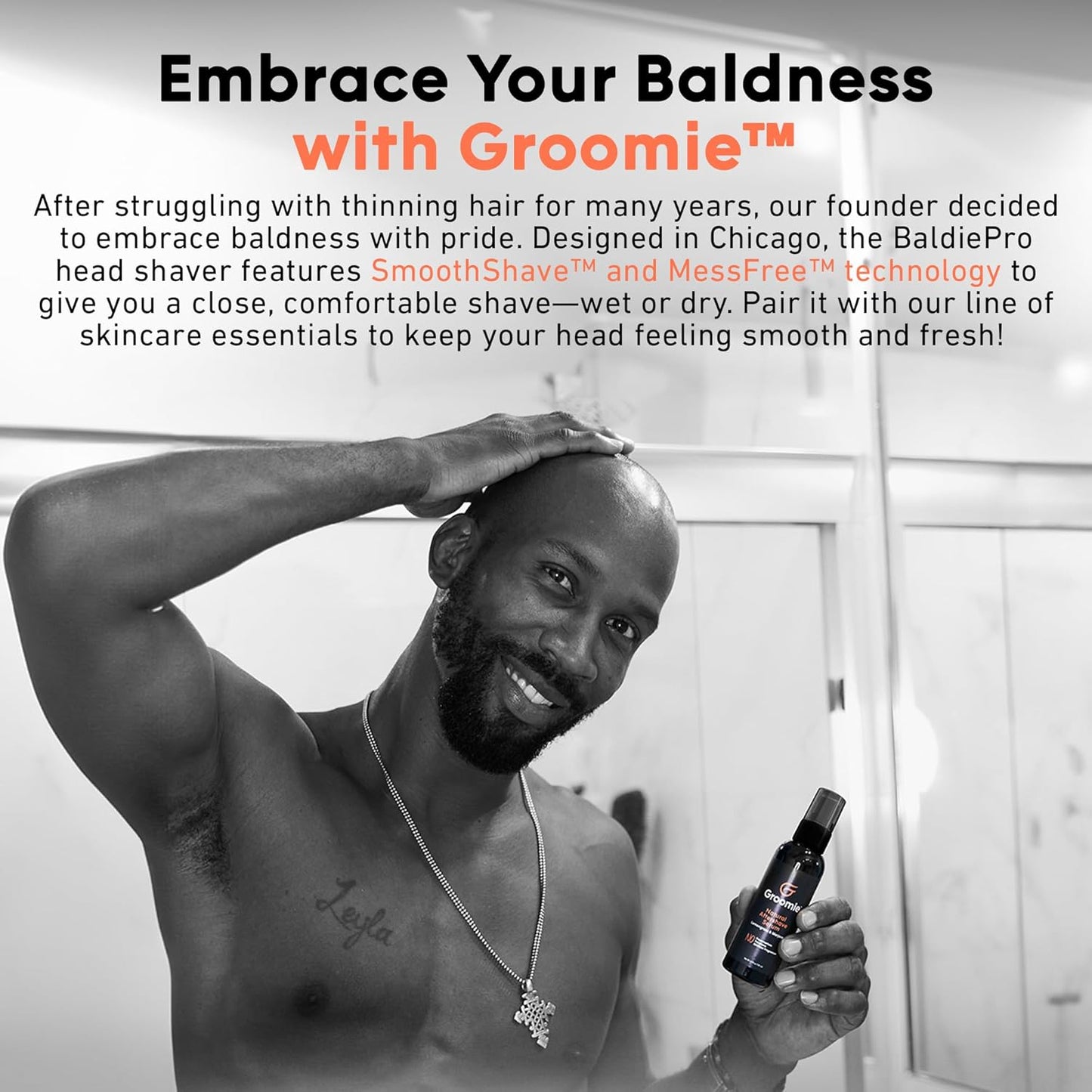 GROOMIE Natural Aftershave Serum for Bald Men - Mens Skin Care and After Shave for Head, Neck, Face & Chin - Soothing Balm to Tend Skin and Prevent Bumps and Razor Burn After Hair Removal - 1 OZ