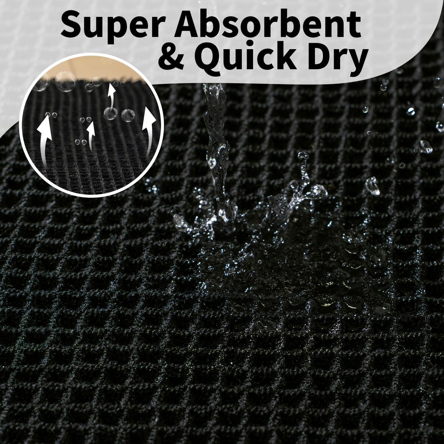 Black Bathroom Rug - Waffle Bath Mat Non Slip Washable, Super Absorbent & Quick Dry, Boho Bath Mat Farmhouse Bathroom Decor, 24'' x 48'', Black