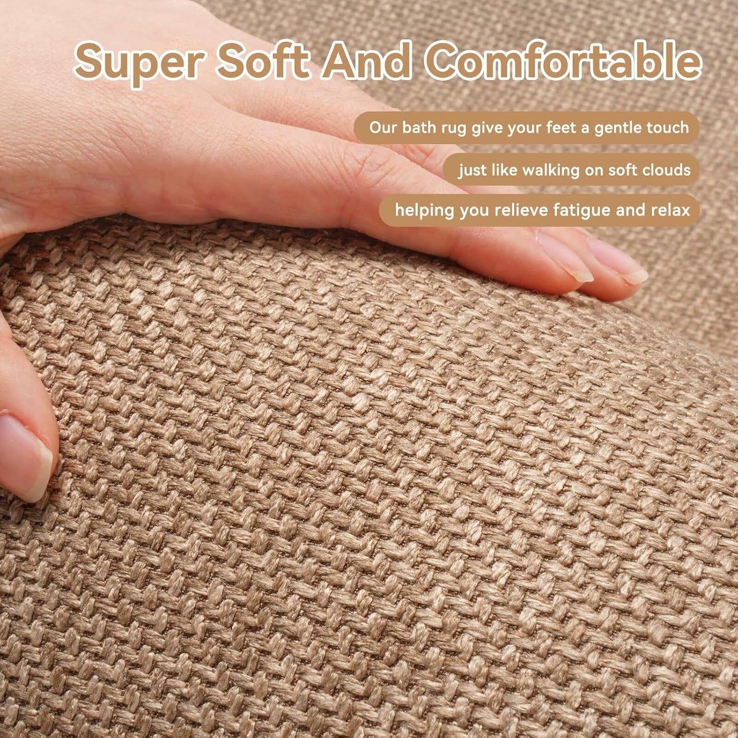 Ultra Thin Braided Bathroom Rugs Bath Mat Non Slip Washable, Rubber Backing Super Absorbent Thin Bathroom Rug Fit Under Door, Quick Dry Entrance Bath Rug Shower Floor Mat, Brown 20"x32"