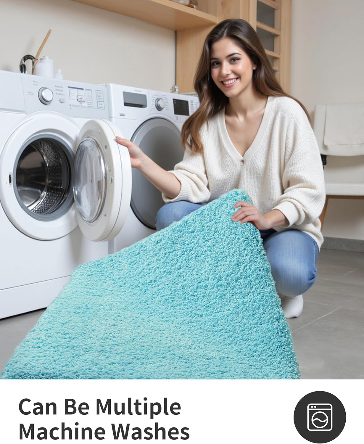 ILANGO Teal Bathroom Rugs 24" × 17" Small Non Slip & Super Absorbent Extra Thick Soft, Washable Bath Mat for Floor, Microfiber Plush Shaggy Bath Rug with Rubber for Bathtub Shower Room Sink