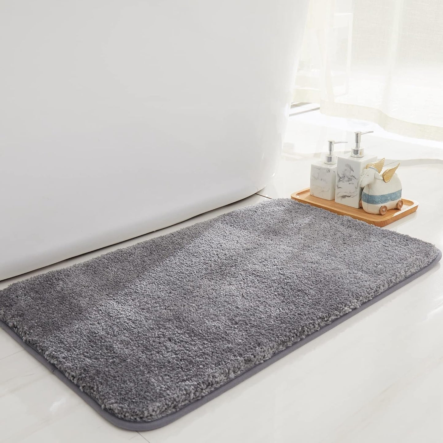 COSY HOMEER Bath Rugs for Bathroom Extra Thick - Anti-Slip Bath Mats Soft Plush Yarn Shaggy 100% Strong Mirco Polyeste Mat Living Room Bedroom Mat Floor Water Absorbent(Dark Grey,20x32 - Inches)