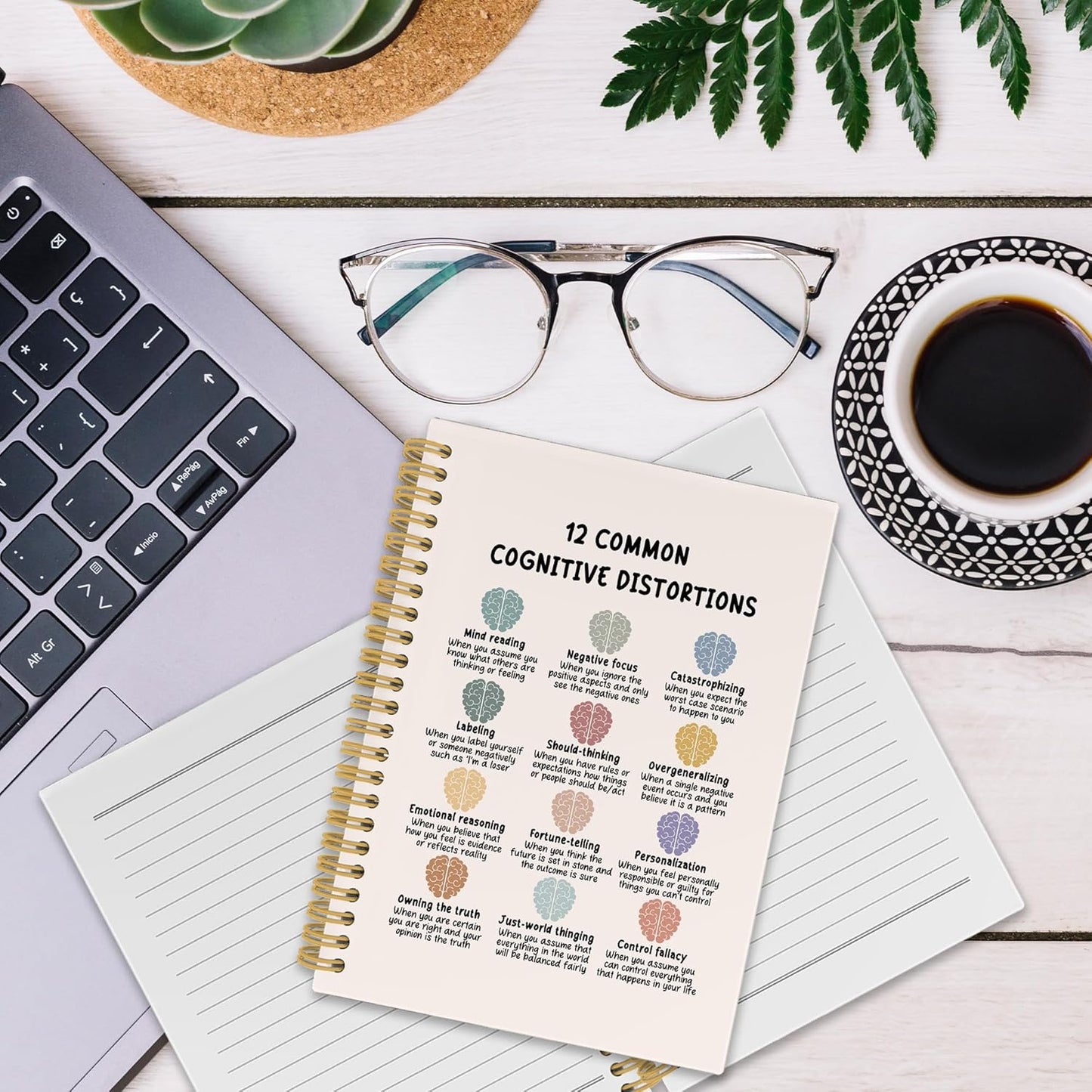 XPH Mental Health Cognitive Distortions Spiral Notebook, Psychology Journaling Notebooks for Women Men, Therapy Hardcover Journal for Counselor Office 160 Pages 5.5 x 8.3 Inch, Mental Health Gifts