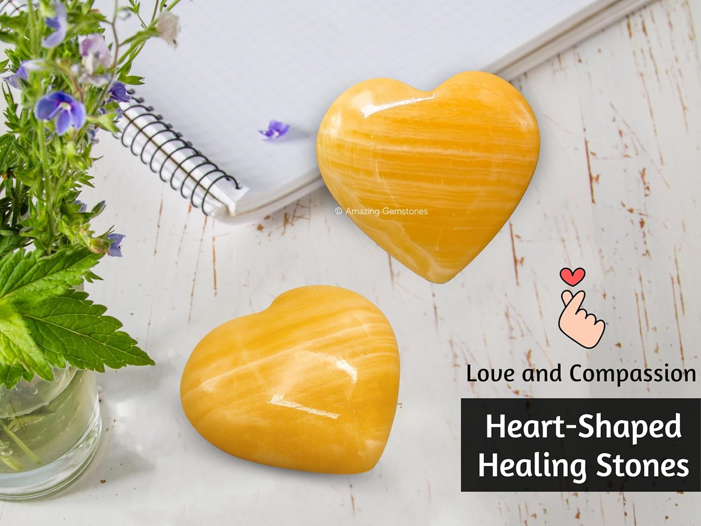 Amazing Gemstone Yellow Calcite Crystal Heart Palm Stone - Pocket Massage Worry Stone for Natural Body Chakra Balancing, Reiki Healing and Crystal Grid