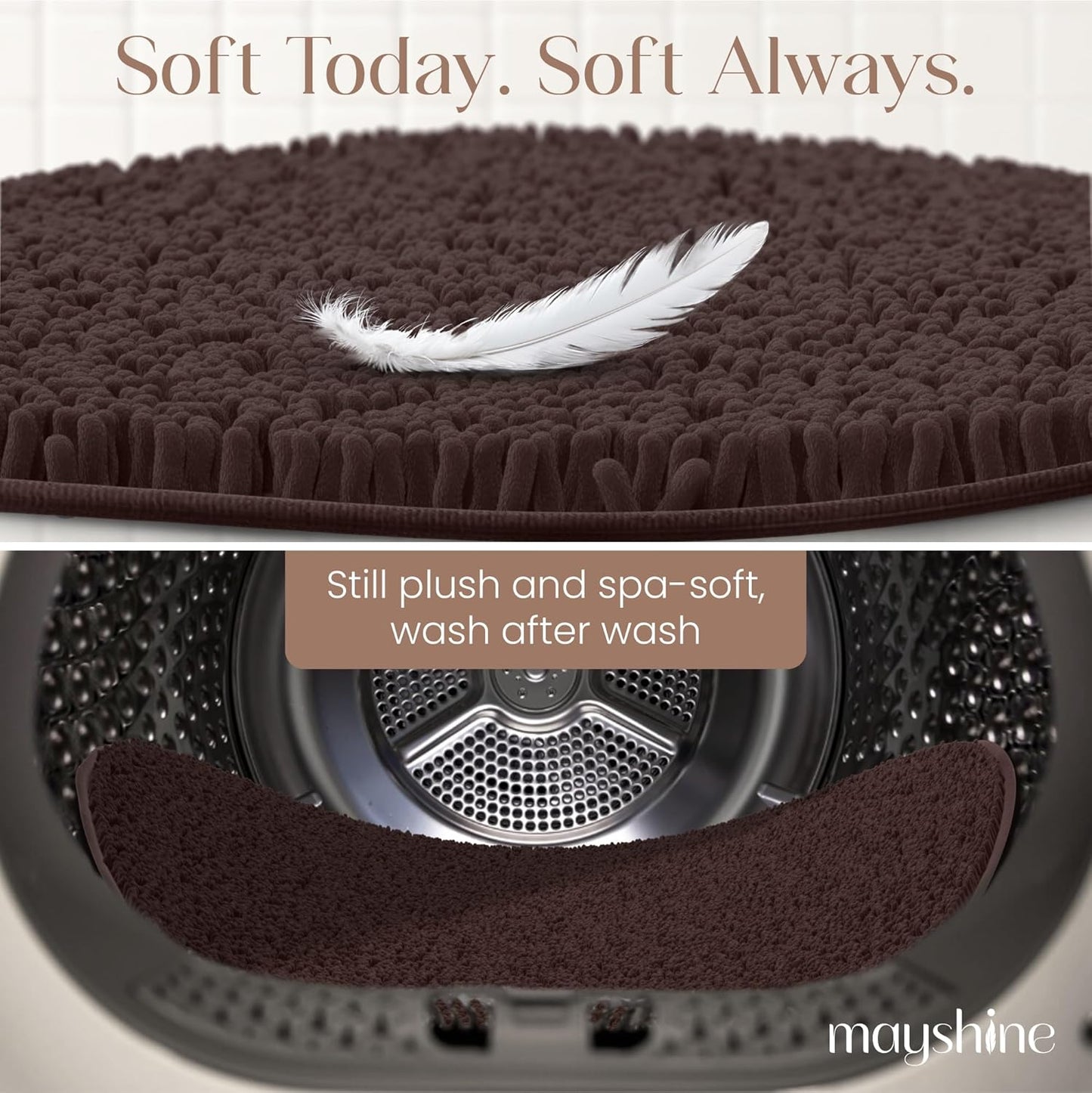 MAYSHINE Round Area Rug Set for Bathroom | Soft Plush Chenille Bath Mat, Water Absorbent Non-Slip Bathroom Rug | Washable Shag Carpet for Shower, Bedroom, or Home Décor | 36"x36" (Round) | Brown