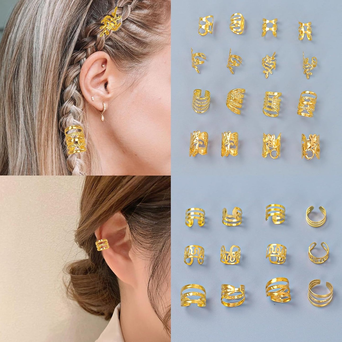 210 Pcs Gold Hair Jewelry for Loc,Braids Dreadlock Braiding Hair Cuffs-Rings Gold Hair Charms for Women Adjustable Metal Dread Locks Hair Decorations Accessories