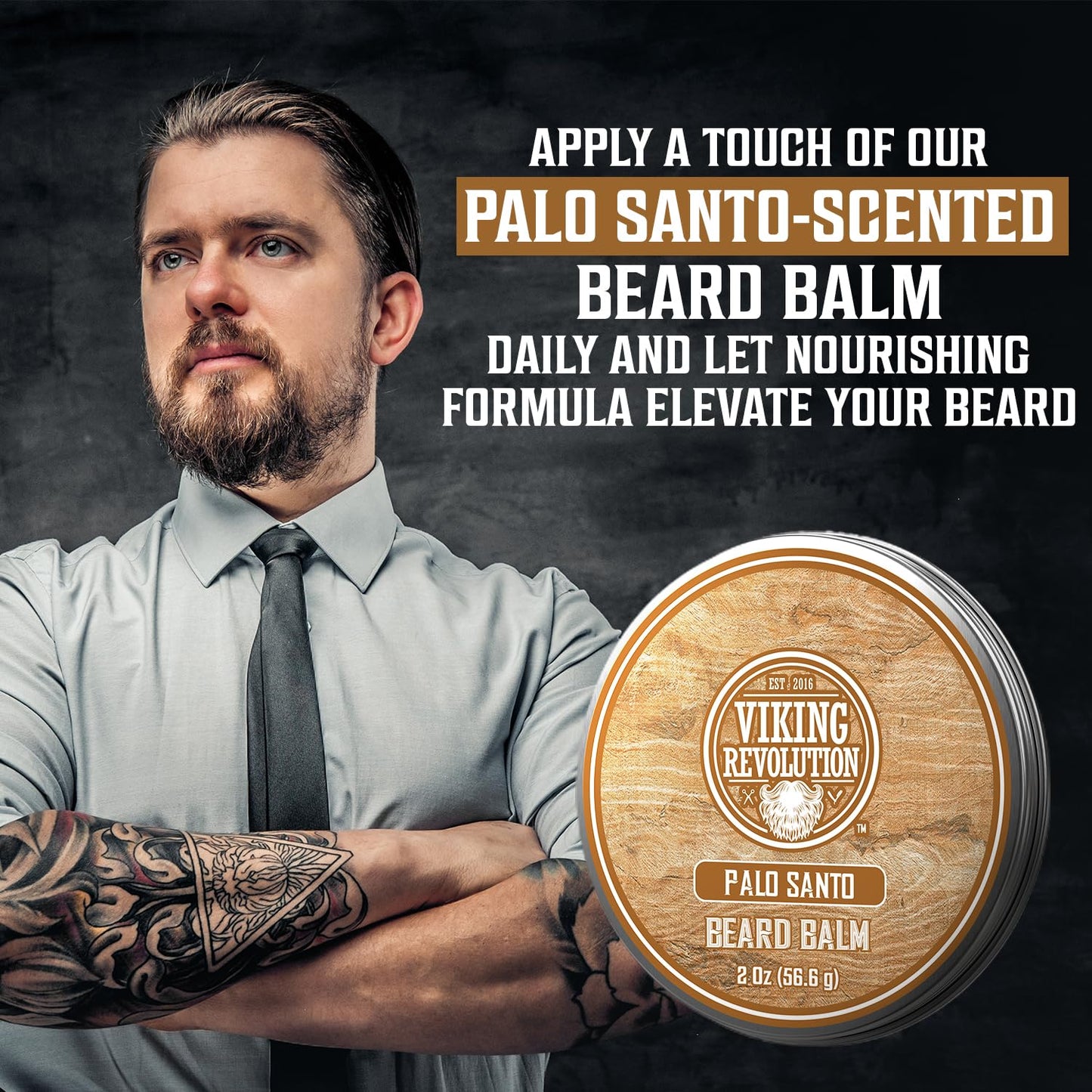 Viking Revolution Palo Santo Beard Balm for Men - Beards Butter for Men with Argan Oil and Jojoba Oil - Beard Softener and Moisturizer for Mens Beards Styling Balm (1 Pack, 2oz)