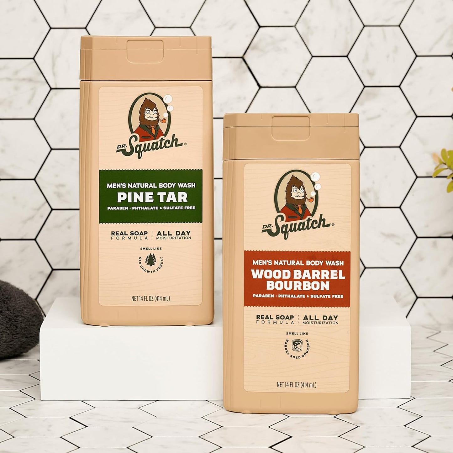 Dr. Squatch NEW Body Wash for Men with Nourishing, Natural Ingredients | No Paraben, Phthalate, Sulfate | All Day Moisture | Long Lasting Scent | Pine Tar & Wood Barrel Bourbon (14 oz, 2-Pack)